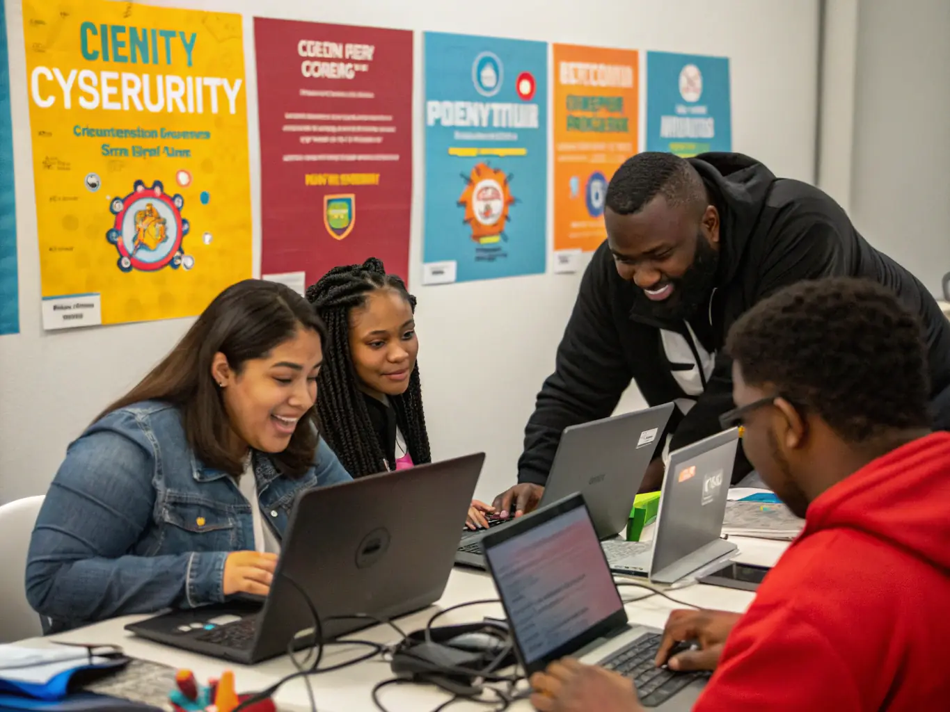 A cybersecurity workshop with participants actively engaged in a hands-on exercise.