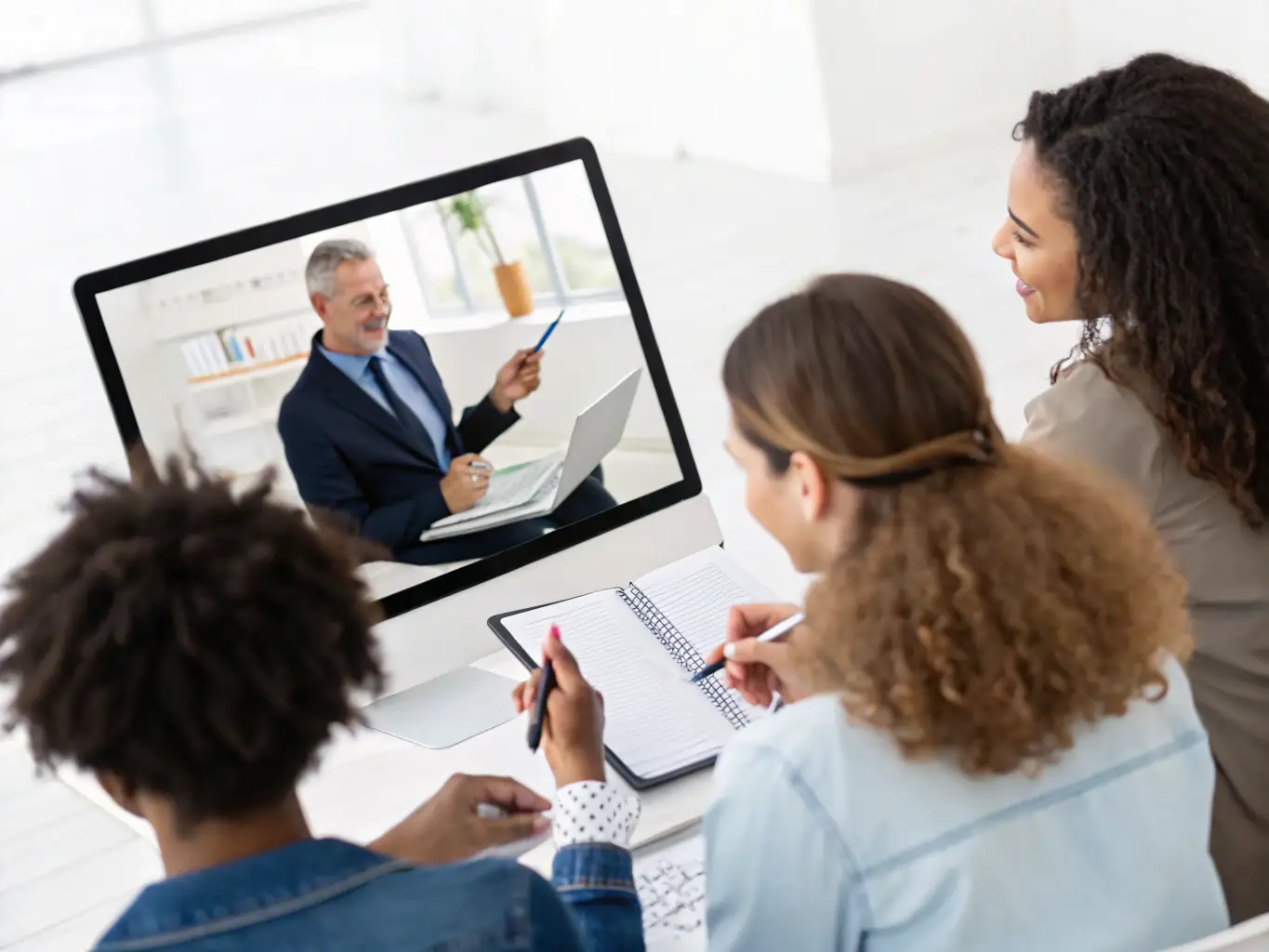 A training manager conducting a webinar on custom training programs, demonstrating how tailored education can enhance team skills and drive digital initiatives.