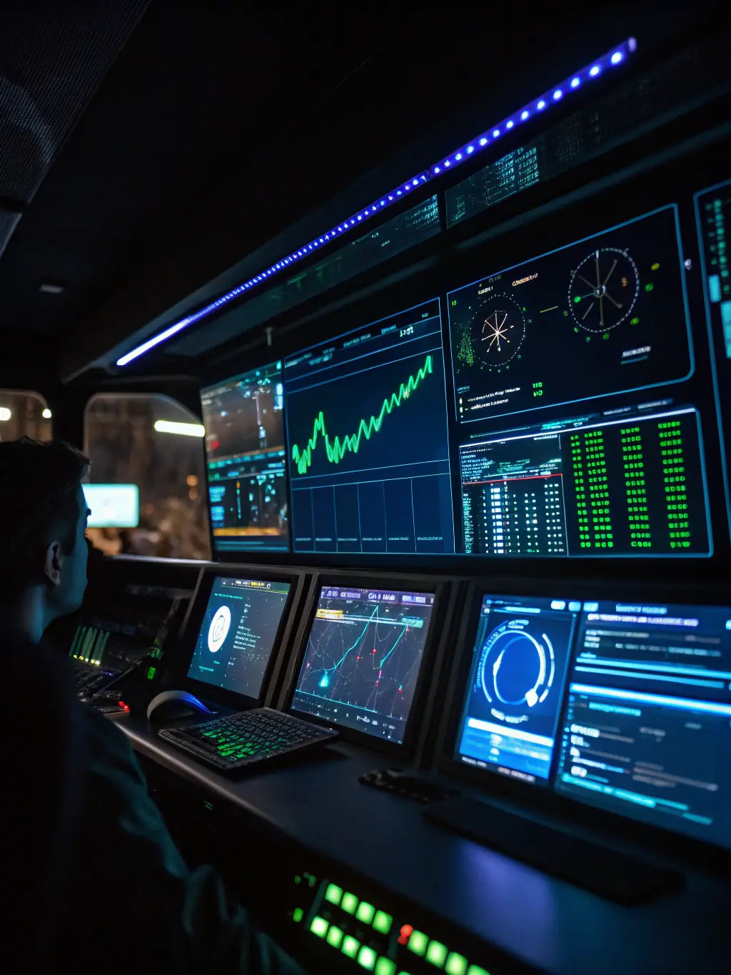 An image of a digital dashboard displaying real-time cybersecurity threat monitoring, with alerts and analytics highlighting potential vulnerabilities and ongoing protection measures.