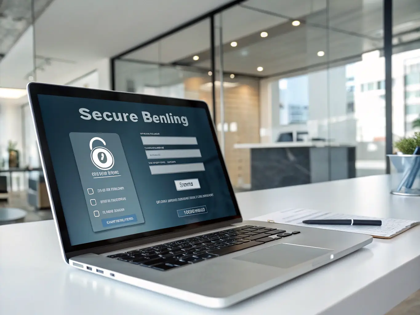 An illustration depicting a secure, multi-factor authentication process for banking employees, emphasizing the role of IAM solutions in protecting sensitive data.