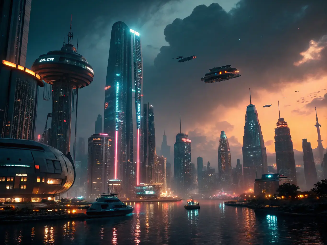 A futuristic cityscape with interconnected networks, representing the enhanced competitiveness that HIERO DIGITAL's AI consulting brings to businesses.