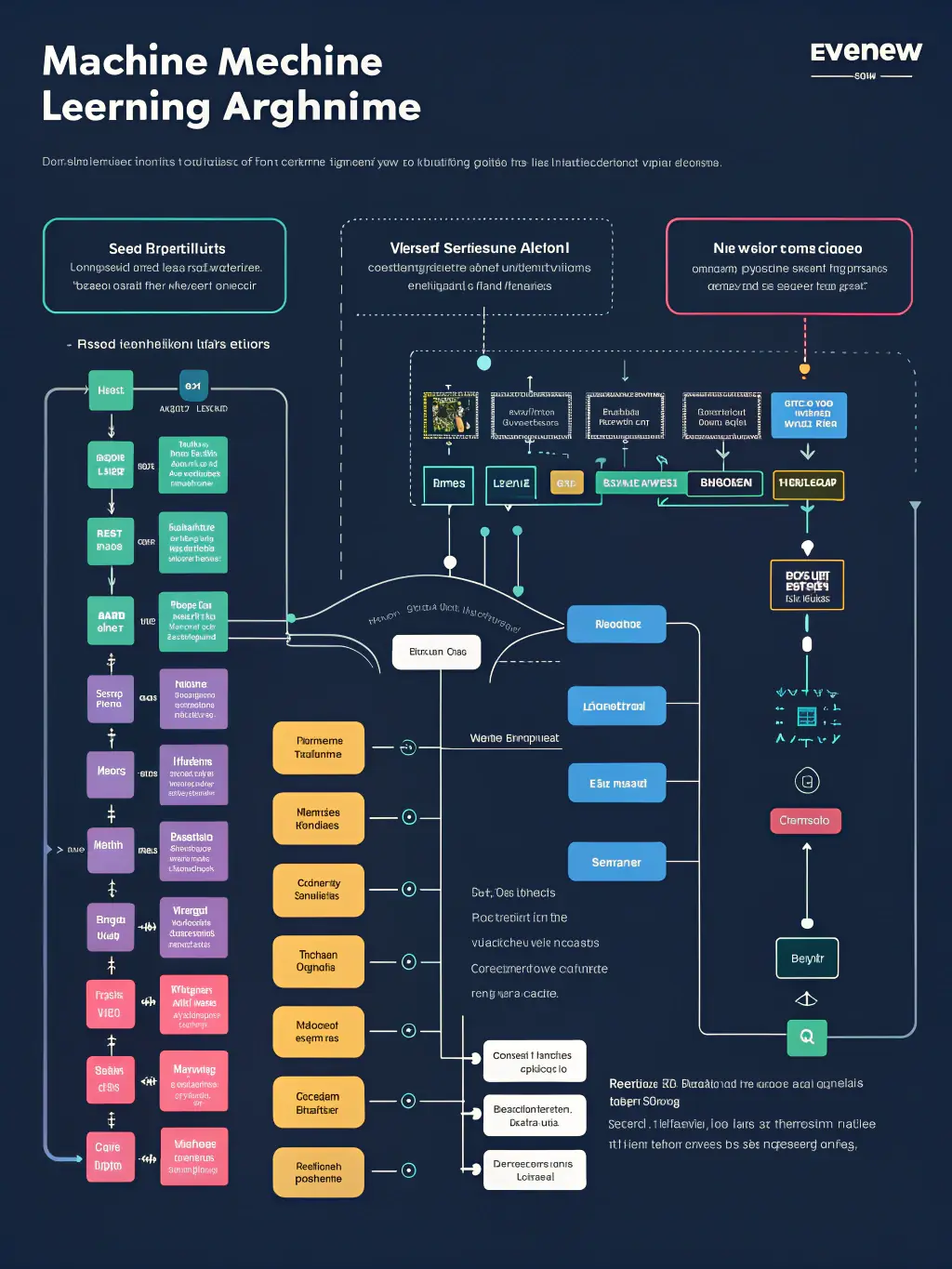 A detailed architectural diagram illustrating the selection process of an AI model, highlighting various algorithms and frameworks, with annotations explaining the rationale behind choosing a specific architecture for a client's needs.
