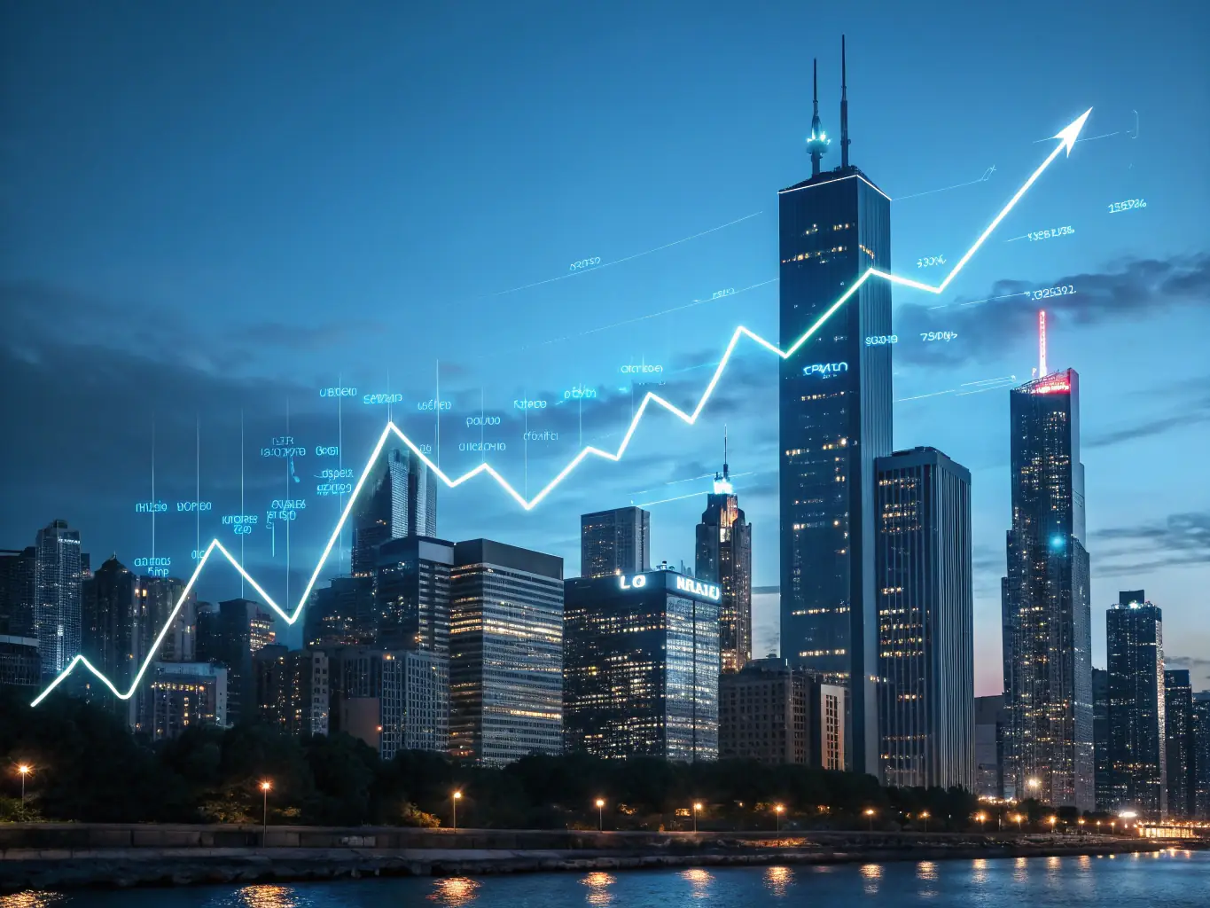 A visually striking image of a resilient financial building standing strong against a digital storm, symbolizing the resilience HIERO DIGITAL provides against digital disruptions.