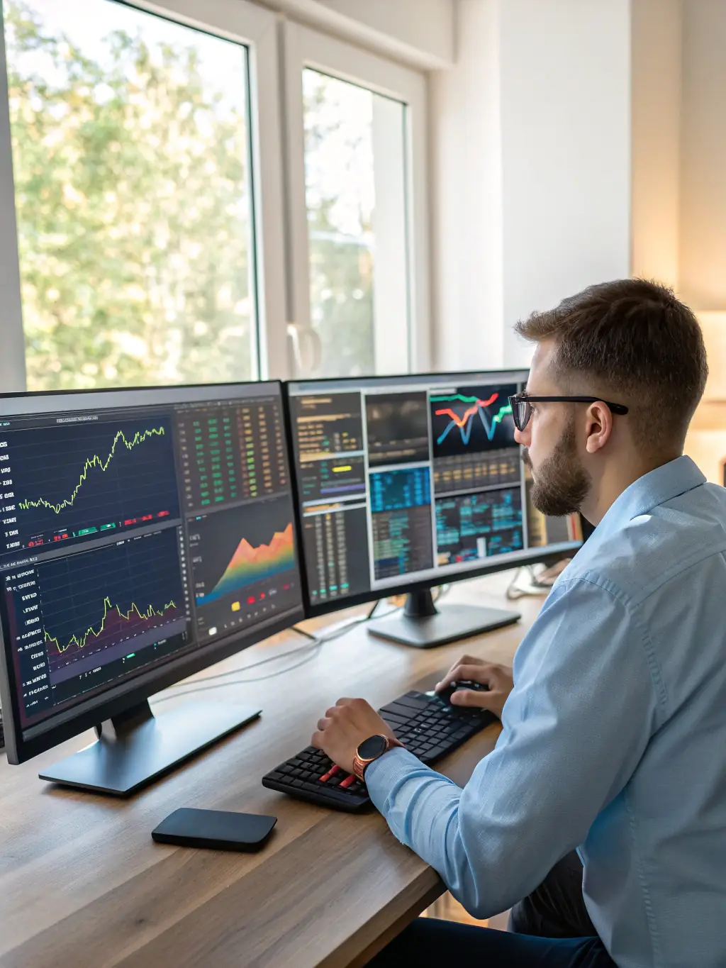A high-resolution image showcasing a data scientist meticulously analyzing datasets, with various charts and graphs illustrating data patterns and trends.