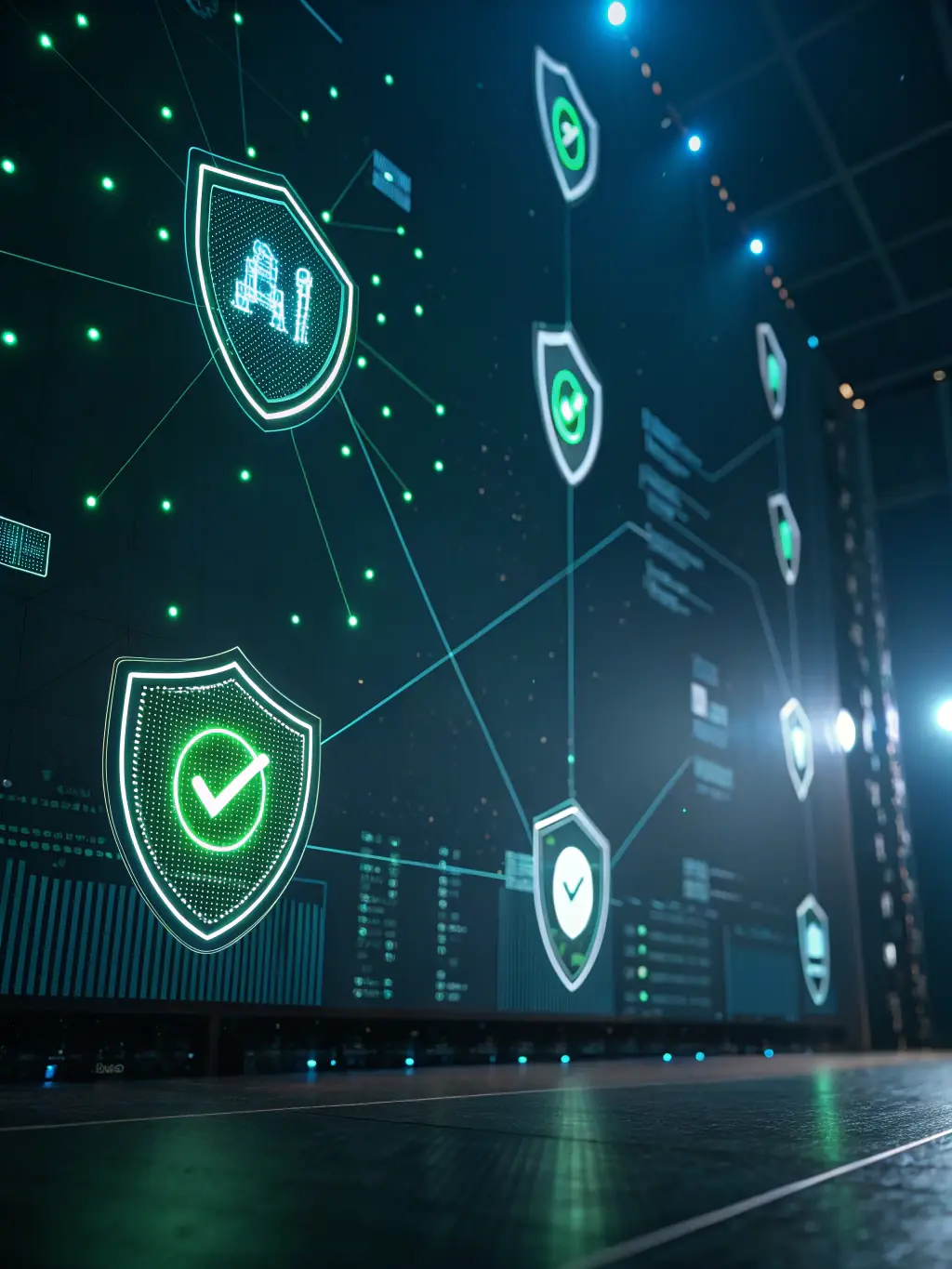 A stylized image of a cybersecurity interface with AI algorithms detecting and neutralizing threats, showcasing AI's role in enhancing cybersecurity solutions.