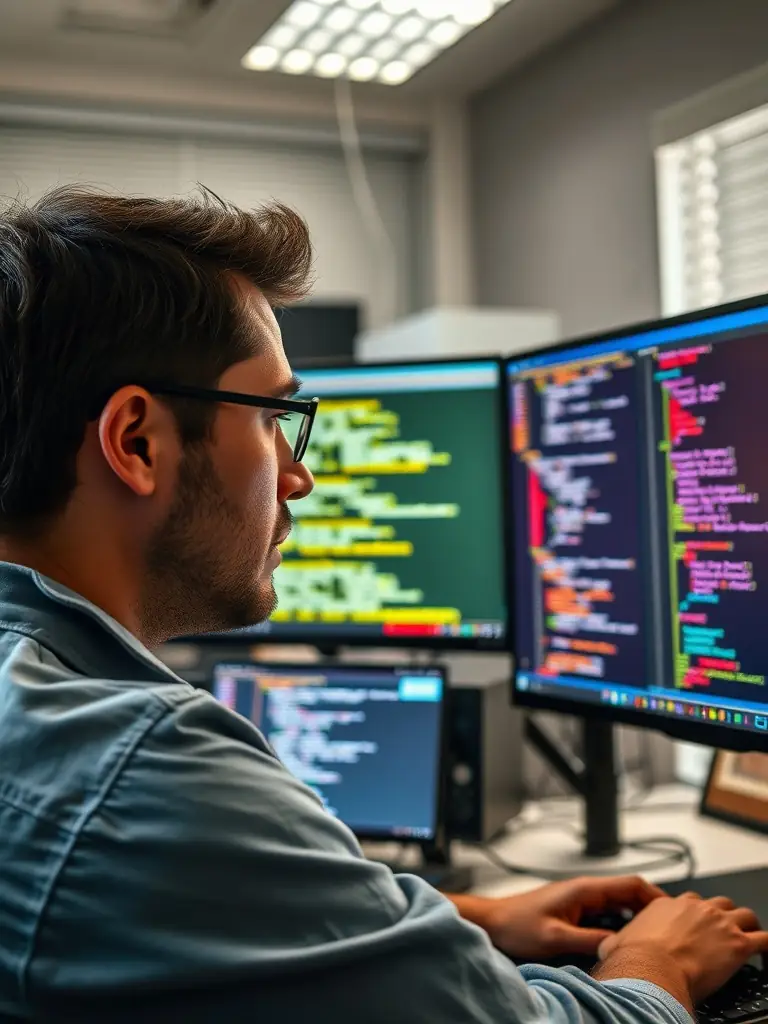 A software engineer integrating AI into existing business systems, emphasizing seamless integration with current infrastructure.