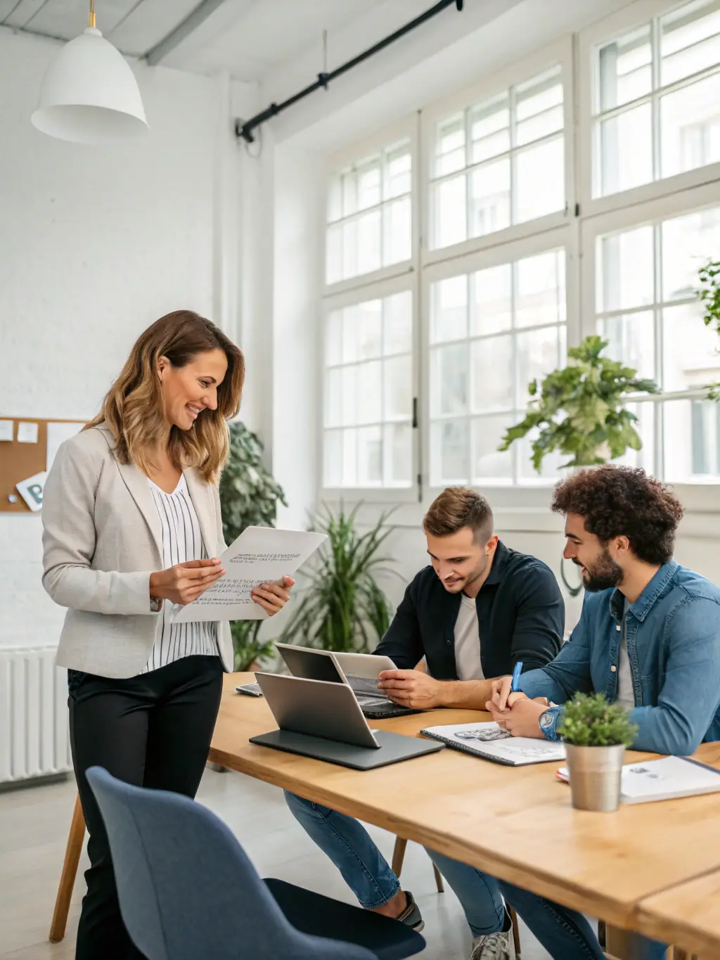 A consultant in a meeting, analyzing business needs with a client, focusing on data and process optimization for AI implementation.