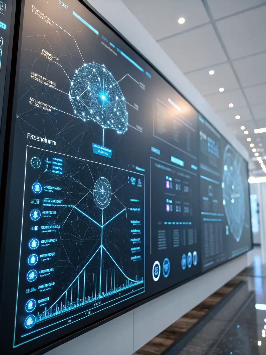 An illustration of an AI algorithm analyzing threat patterns and anomalies in real-time, highlighting HIERO DIGITAL's AI-based threat detection services for proactive defense.