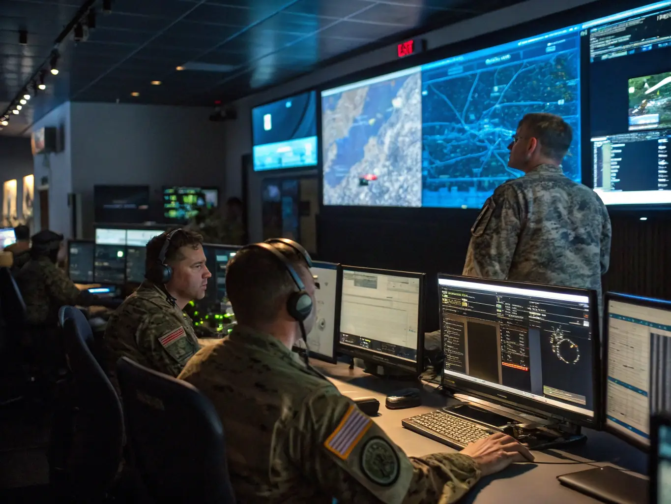 An image showcasing streamlined workflows and optimized processes within a military command center, representing improved operational efficiency.