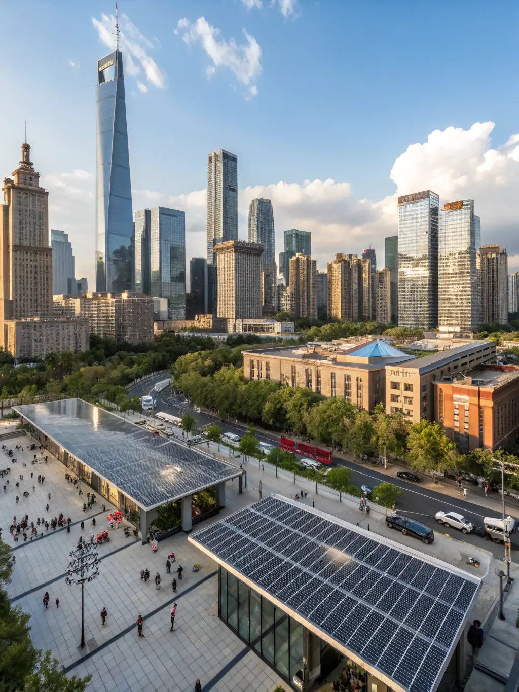 An aerial view of a well-connected urban area, highlighting the seamless integration of technology and infrastructure for enhanced urban living.