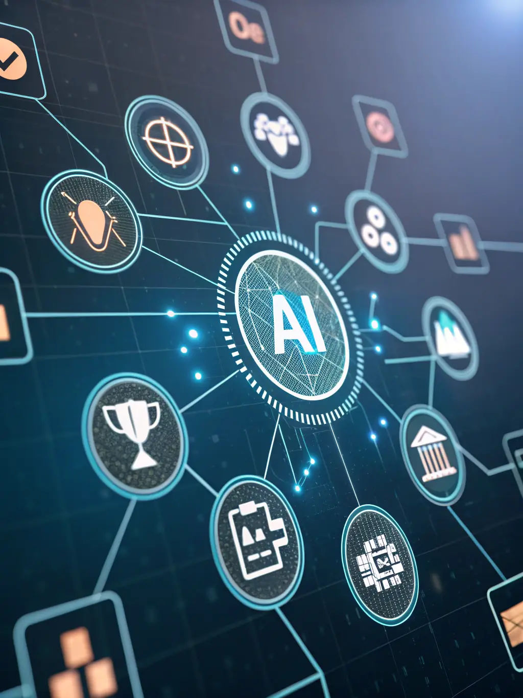A clean and modern graphic illustrating the adaptability of AI agents to various business environments and tasks, highlighting their versatility and scalability.