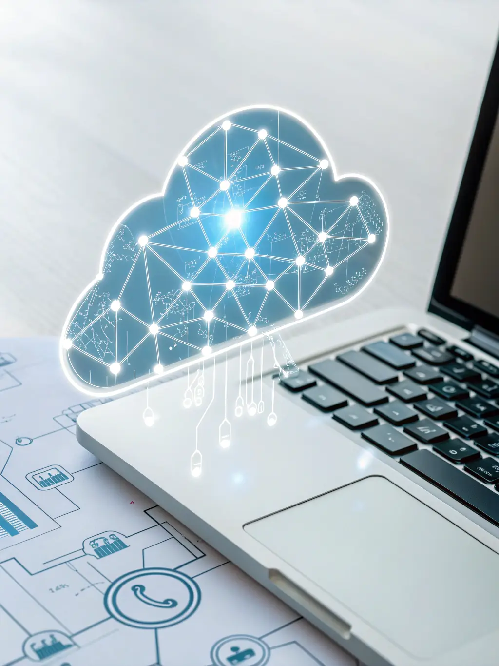 A secure network diagram with an AI agent monitoring and protecting data flow, emphasizing the importance of security in AI-driven digital transformation.