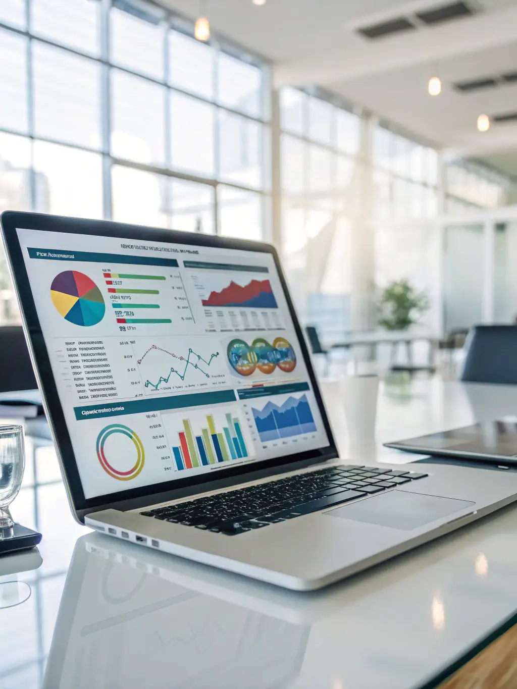 An abstract graphic showing data points converging into analytical charts and graphs, representing the process of analyzing social media data for actionable insights.