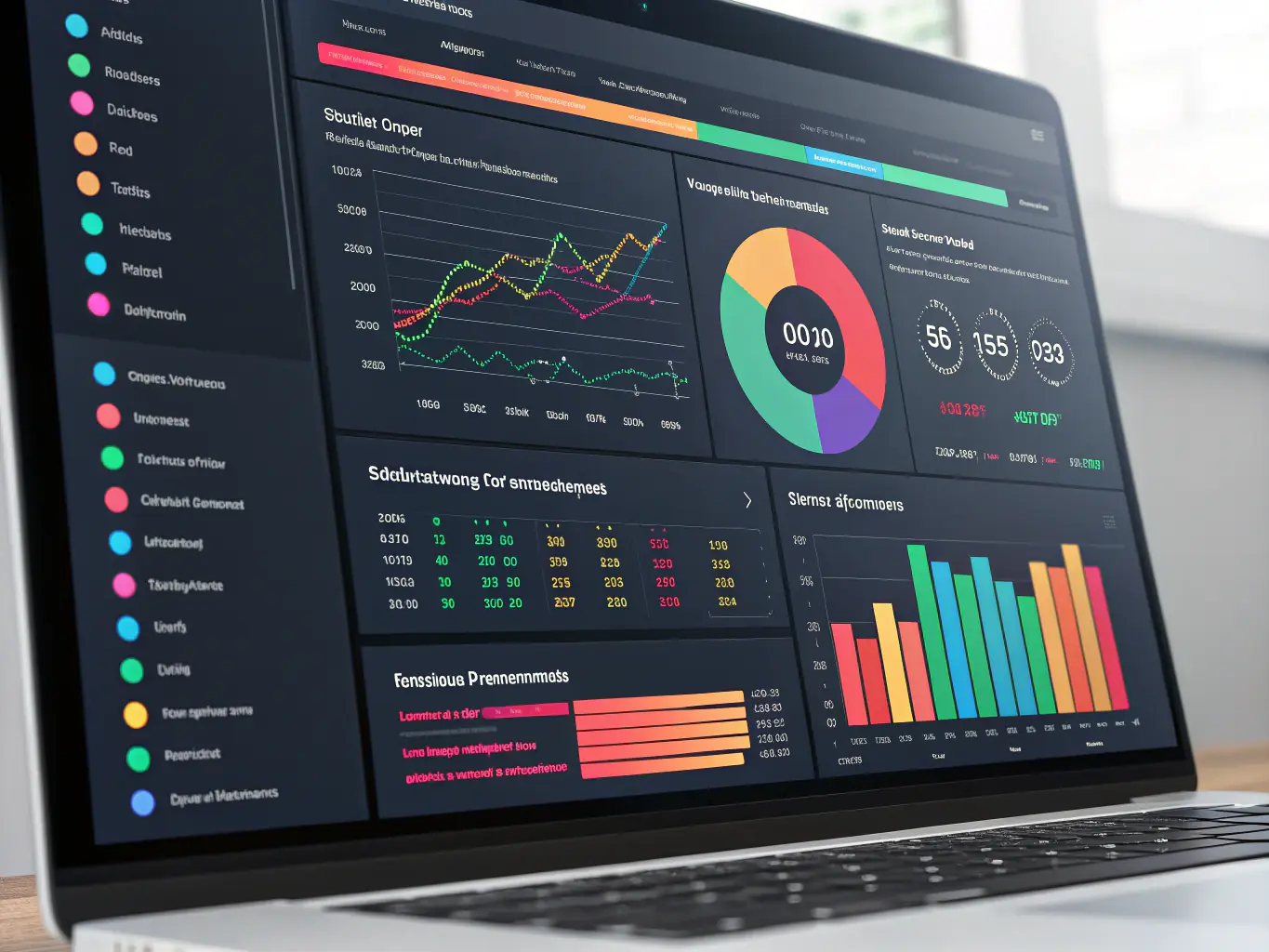 A graphic showing data streams being analyzed and visualized on a dashboard, highlighting key metrics and anomalies that indicate disinformation activities.