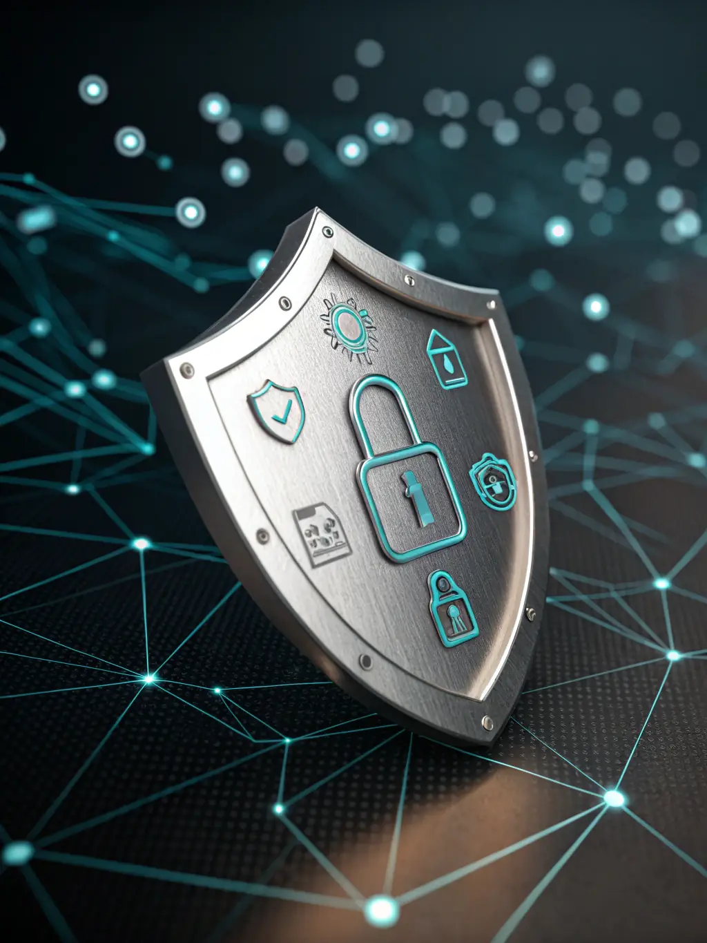 A shield icon with a lock, symbolizing robust cybersecurity solutions and HIERO DIGITAL's commitment to protecting sensitive data.
