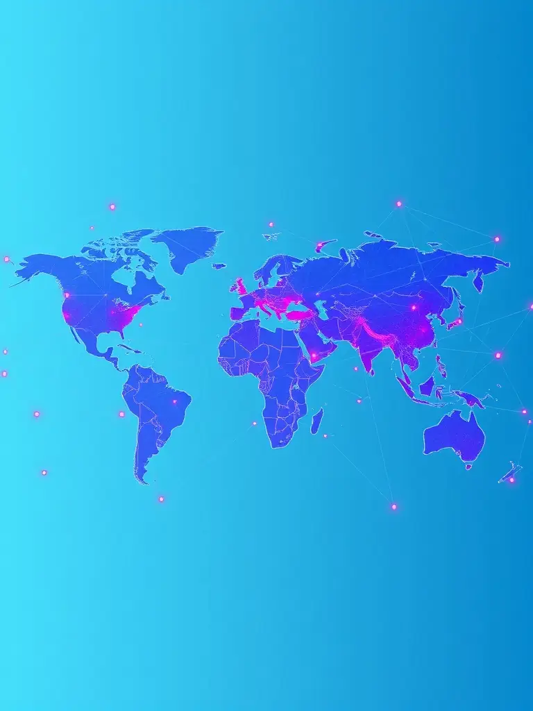 A digital illustration depicting a global network with nodes representing social media platforms, each node highlighted with data streams flowing between them, symbolizing real-time monitoring.