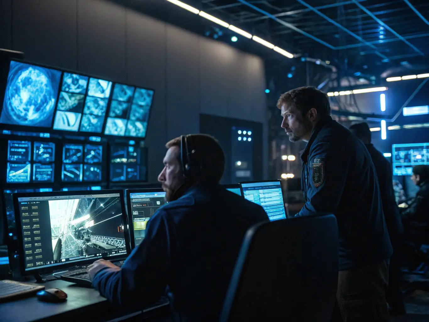 A team of digital crisis management specialists is collaborating in a high-tech control room, showcasing Hiero Digital's expertise in responding to and resolving digital crises.