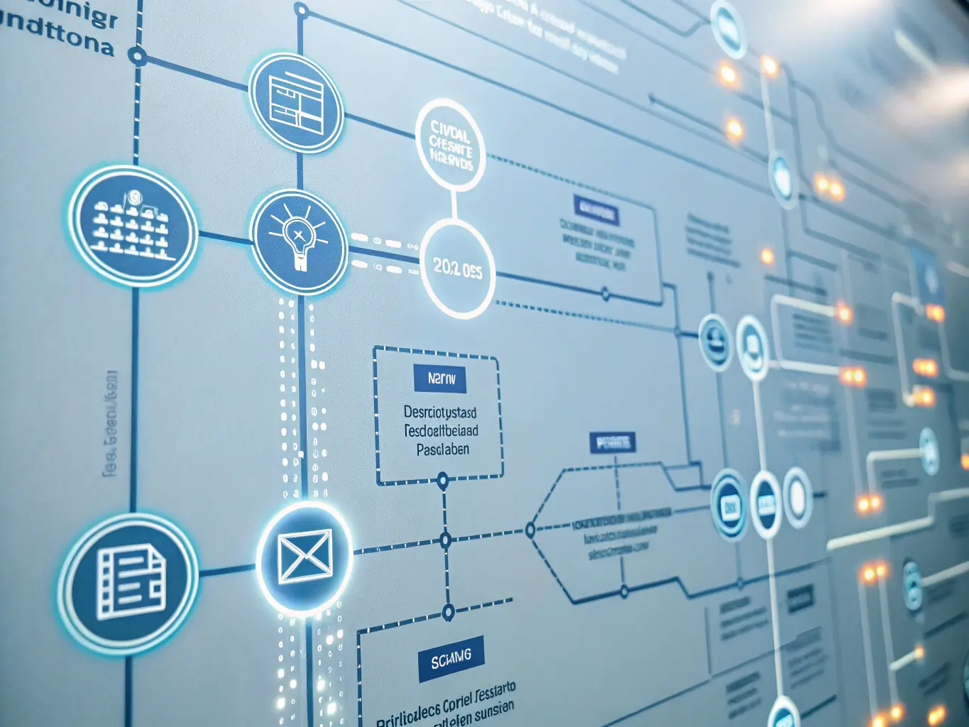 A digital illustration depicting a network of interconnected nodes representing data points, with a magnifying glass focusing on a specific node, symbolizing the monitoring and analysis of information flows.